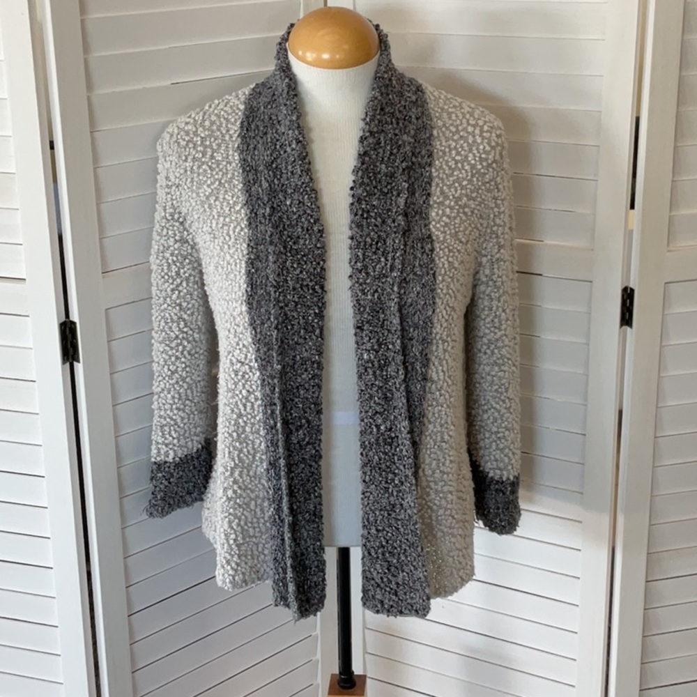 Ruby RD. Gray and White Cozy Cardigan Sweater with Textured Design